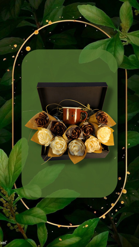 پک هدیه شامل ۱۰ عدد گل روبانی نیم ماگ سرامیکی لب طلایی در هارد باکس