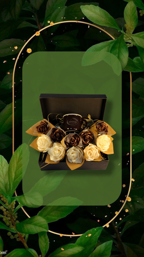 پک هدیه شامل ۱۰ عدد گل روبانی نیم ماگ سرامیکی لب طلایی در هارد باکس