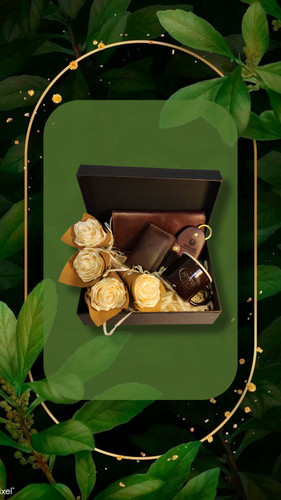 ست هدیه شامل کیف پول چرم طبیعی جاکارتی چرم طبیعی جا کلیدی چرم طبیعی ۴ عدد گل روبانی لیوان سرامیکی لب طلایی